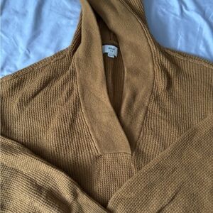 Waffle Knit Hooded Sweater in Mustard